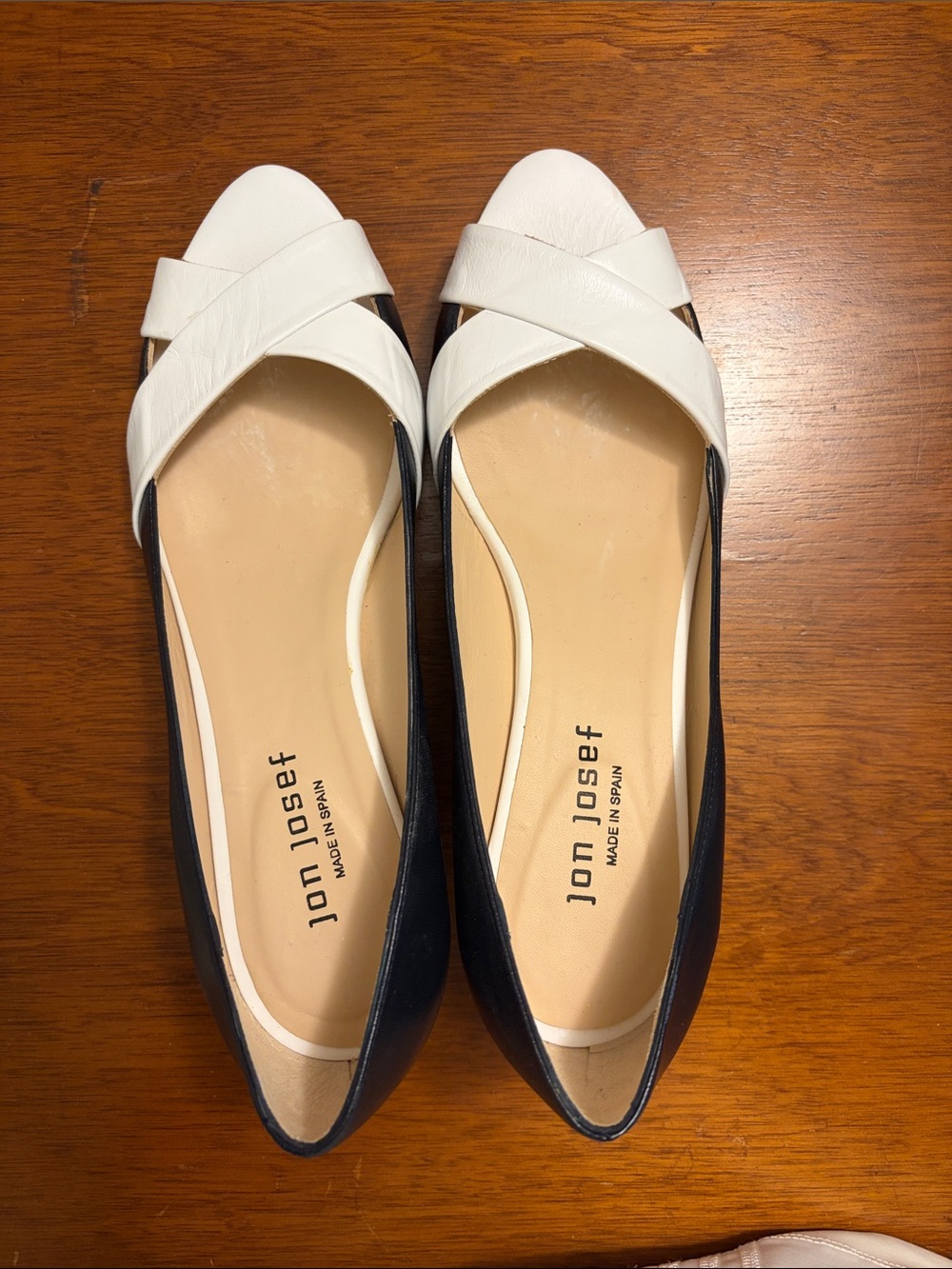 Jon Josef Two-Tone White and Navy Leather Crisscross Flats